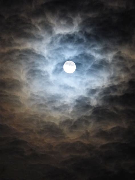 Hd Wallpaper Cloudy Night Sky Showing Full Moon Blurry Clouds Blue