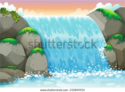 Illustration Waterfall Scene Stock Vector Royalty Free 210844924