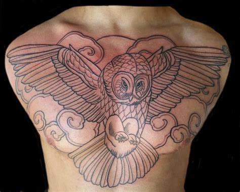 Start Of Elijah S Owl Chest Tattoo Today Chestpiece Chestpiecetattoo
