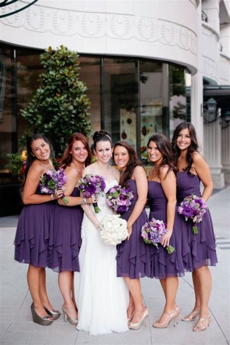 Picture Of Luxurious Shades Of Purple Bridesmaids Dresses 4