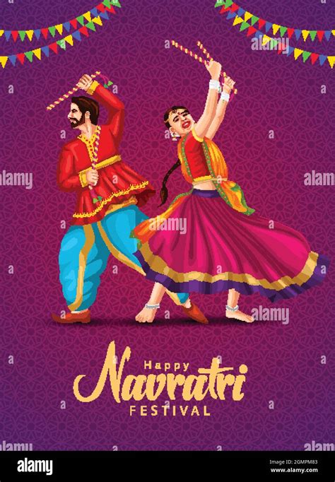 Garba Night Poster For Navratri Dussehra Festival Of India Vector Illustration Of Girls Playing
