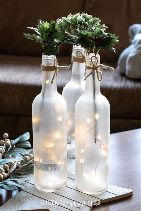 Frosted Wine Bottle Centerpiece Idea And Blog Hop Sustain My Craft Habit