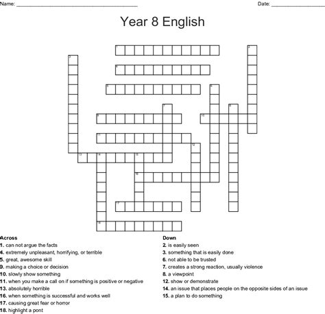 year 8 english crossword wordmint