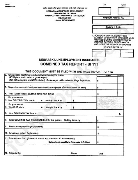 Once a claim is filed for unemployment insurance, the agency, claimant, and former a number of debit cards are being returned to the card vendor conduent by usps due to an address issue. Form Ui11t - Nebaska Unemployment Insurance Combined Tax Report printable pdf download