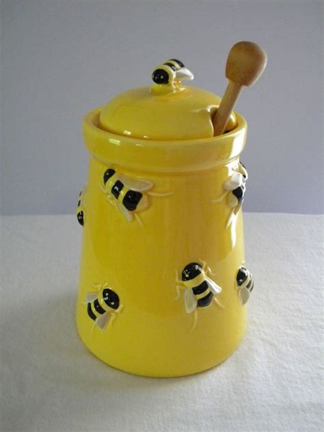 Department 56 Ceramic Honey Jar With Lid And Embossed Bees Honey Jar Honey Container Honey Pot