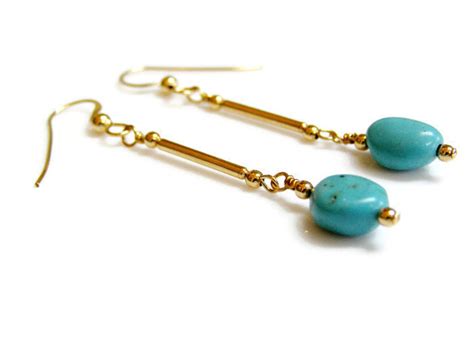 Turquoise Nugget Earrings With K Gold Fill Turquoise Etsy