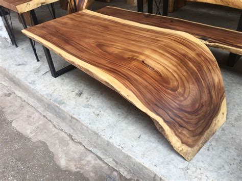 Live Edge Golden Acacia Wood Slab Coffee Table Natural Curve Etsy