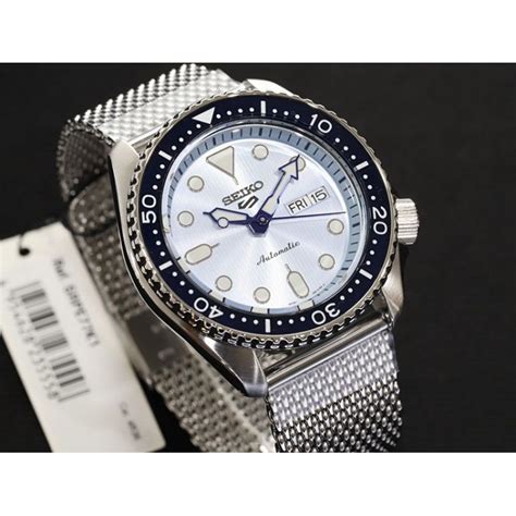 seiko 5 sports superman suits style srpe77k1 automatic 100m light blue dial stainless steel mesh