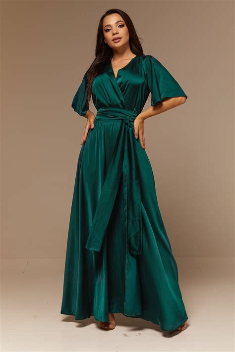 Emerald Green Silk Full Wrap Maxi Dress Summer Bridesmaid Etsy