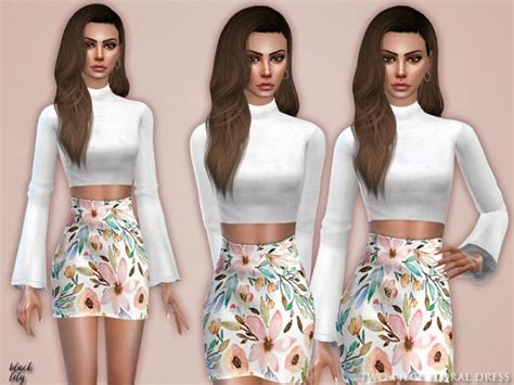 The Sims Resource Two Piece Floral Dress By Black Lily Sims 4 Downloads