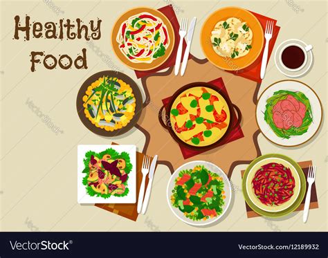 Salad Dishes And Healthy Snack Food Icon Vector Image