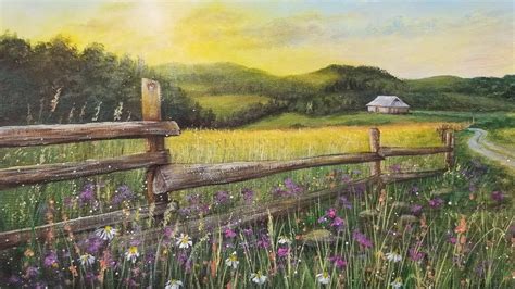 Country Fence Landscape Acrylic Painting Live Tutorial Landscape