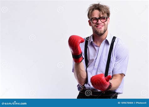 Funny Skinny Guy Lifting Weights Stock Photography