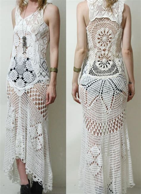 Crochet Dress VINTAGE Full LACE White Fishtail/Train ...
