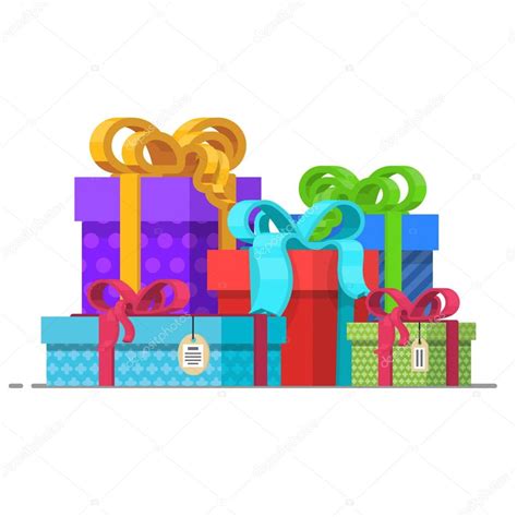 Vector Holiday Present Colored T Boxes Packaging Pile Flat Cartoon