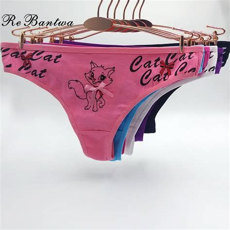 Rebantwa Girl Cute T Panties G String Lady Thongs Lovely Cartoon Thong Women Underwear Cotton