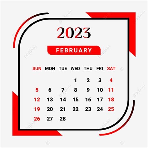 รูปปฏิทินเดือน กุมภาพันธ์ ปี 2023 แดงดำ Png ปฏิทินรายเดือน 2023