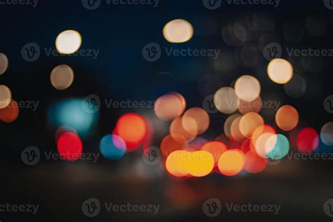 Bokeh Street Lights At Night Blurry City Traffic Colors Background