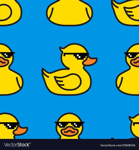 Rubber Yellow Duck In Sunglasses Seamless Pattern Vector Image