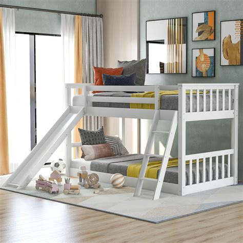 Twin Over Twin Bunk Bed With Slide And Ladder Solid Hardwood Twin Bunk