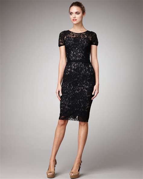 Dolce And Gabbana Short Sleeve Lace Dress In Black Lyst