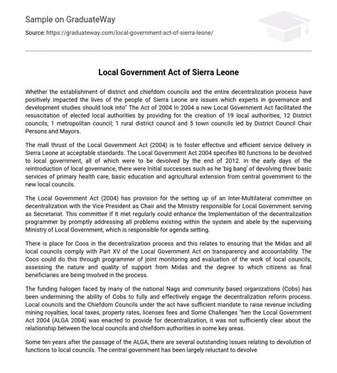 ⇉local Government Act Of Sierra Leone Essay Example Graduateway