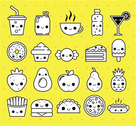 Food Icons Kawaii Digital Stamps Kawaii Food Icons Cute Etsy Food