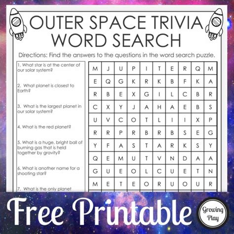 Outer Space Word Search And Space Trivia Questions Growing Play