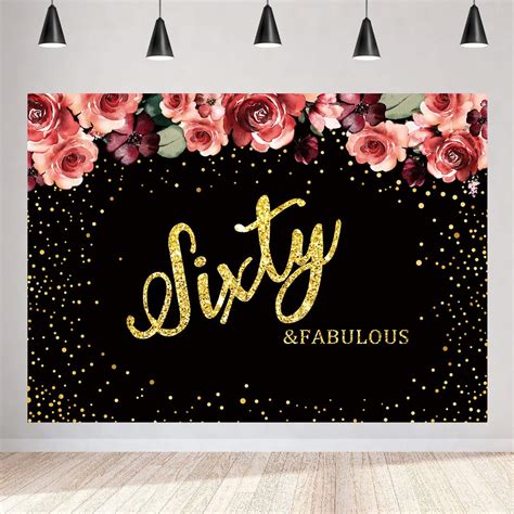 Buy Happy 60th Birthday Backdrop For Adult Party 7x5ft Flower Gold Dots