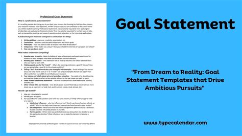 Free Printable Goal Statement Templates Pdf Word Personal