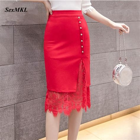 Sexmkl Lace Patchwork Red Skirt Women 2022 Thick Winter Korean High