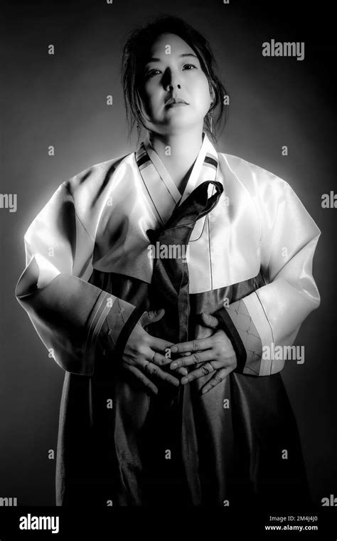Woman In Korean Traditional Traditional Costume Korean Woman In Hanbok Korea Black And White