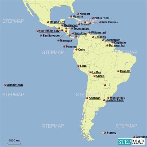 StepMap - Latin America Capital Cities - Landkarte für Argentina