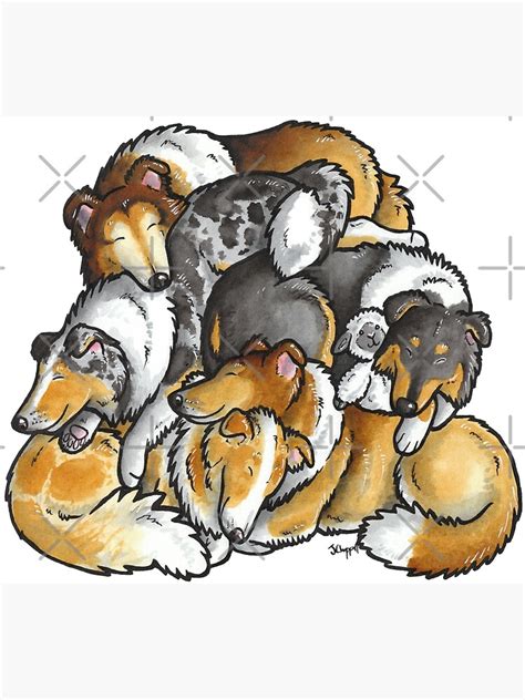 Rough Collie Sleeping Pile Cartoon Metal Print By Animalartbyjess