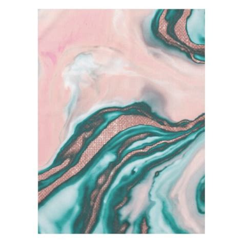 Rose Gold Glitter Pink Teal Swirly Painted Marble Tablecloth Zazzle