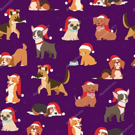 Cartoon Christmas Dog Wallpaper Santa Hat Dog Stock Vector