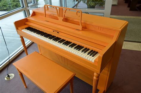 Used Spinet Piano Bright Orange Piano Mid America Piano