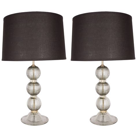 Pair Of Hand Blown Murano Ribbed And Smoked Glass Table Lamps With Brass Fittings For Sale At