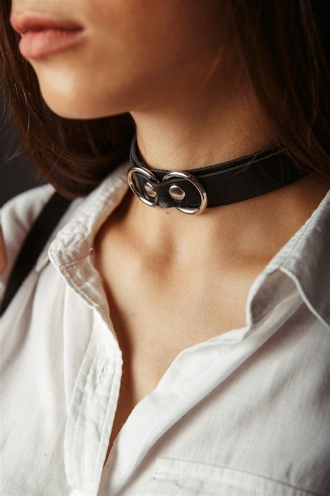 bdsm collar genuine leather choker bdsm leather black collar etsy