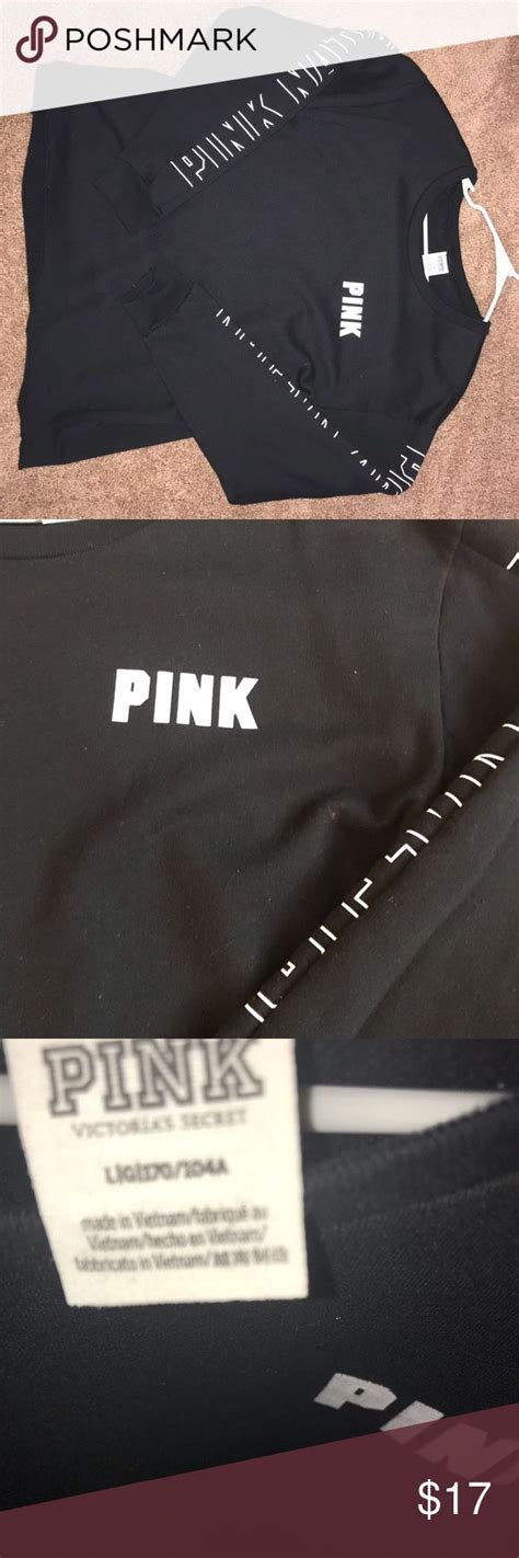 Victorias Secret Pink Crew Pullover Hoodie Size L Black Sweatshirts
