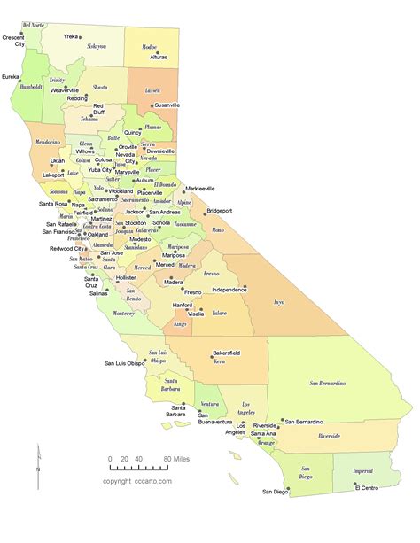 State Of California County Map With The County Seats Cccarto