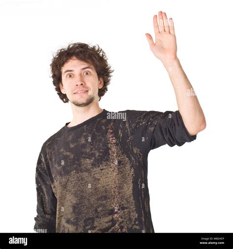 Portrait Of Man Waving His Hand Stock Photo Alamy