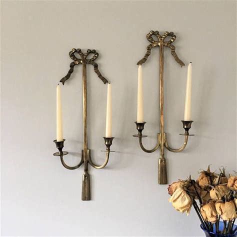 Brass wall sconce,single vintage brass candle sconce,sconce candle holder, retro brass, home decor, kasiasvintagefinds. Pair Brass Candle Sconces Vintage Sconces With Bows and ...