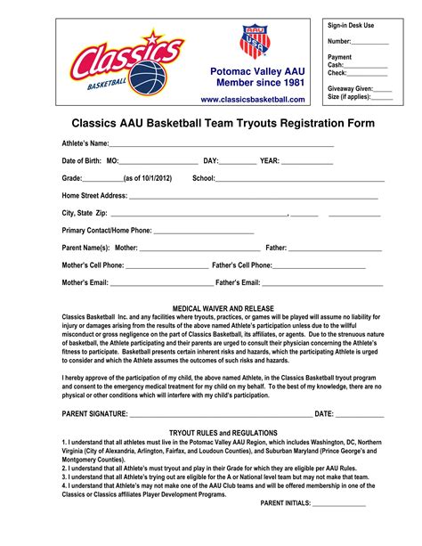 Basketball Tournament Registration Form Template TUTORE ORG Master