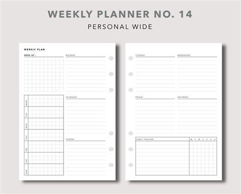 Personal Wide Weekly Planner Printable Insert Weekly Planner Etsy