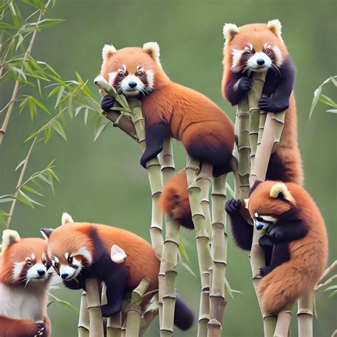 Par Feliz De Pandas Vermelhos Fofos Compartilhando Um Lanche De Bambu