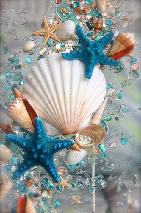 Sea Glass Art For Beach Decor Seashell Wall Art For Nautical Bathroom