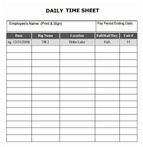 Weekly Time Card Template Best Of Daily Timesheet Template 10 Free