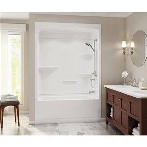 Premium tub surround kits like these offer caulkless designs which lowers the necessary maintenance for water tightness. MAAX Camelia 33-in x 60-in White Acrylic Bathtub Wall ...