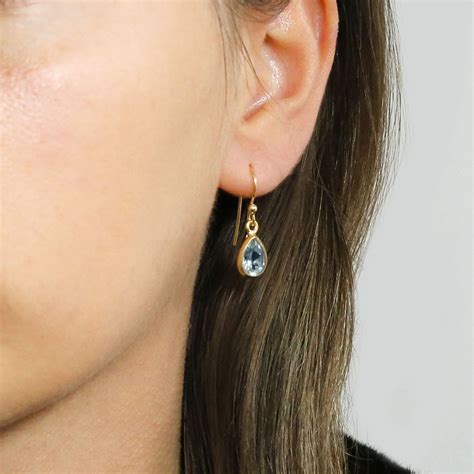 Gold Plated Blue Topaz Teardrop Earrings Martha Jackson